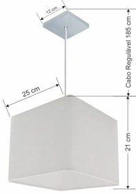 Lustre Pendente Quadrado Md-4058 Cúpula em Tecido 21/25x25cm Branco - Bivolt