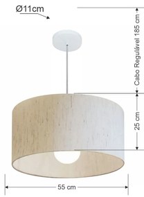 Lustre Pendente Cilíndrico Vivare Md-4207 Cúpula em Tecido 55x25cm - Bivolt