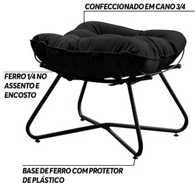 Puff Decorativo Sala de Estar Caim Base de Ferro Preto Suede Preto G41 - Gran Belo