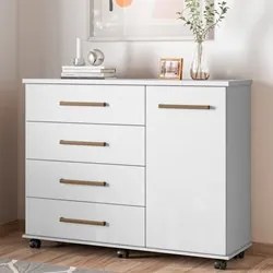 Cômoda Para Quarto 1 Porta 4 Gavetas Flora D02 Branco - Mpozenato