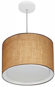 Lustre Pendente Cilíndrico Duplo Md-4292 Cúpula em Tecido 40x30cm Palha - Bivolt