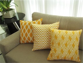 3 Capas para Almofadas Soft Veludo Geométrico Amarelo 43x43cm