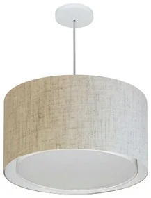 Lustre Pendente Cilíndrico Duplo Md-4287 Cúpula em Tecido 45x30cm Rustico Bege - Bivolt