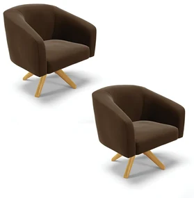 Poltrona Decorativa Giratória MA30 Kit 2 Stella Suede Marrom D03 - D'Rossi