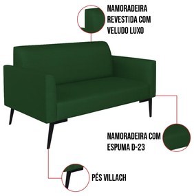 Sofá Namoradeira Pés Villach Marisa Veludo Luxo D03 - D'Rossi - A136 Verde