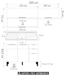 Armário de Cozinha CP02 Com Pia 120cm Dora Z06 Nogueira/Off - Mpozenat