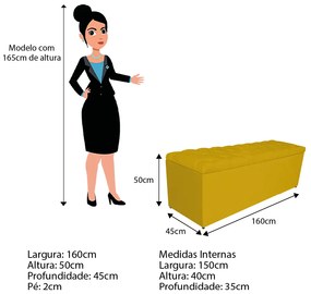 Calçadeira Estofada Liverpool 160 cm Queen Size Corano Amarelo - ADJ Decor