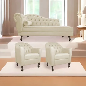 Kit Diva Recamier Diana 140cm Lado Direito e 02 Poltronas Julia Suede - ADJ Decor
