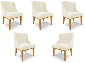 Kit 5 Cadeiras Decorativas Sala de Jantar Base Fixa de Madeira Firenze Veludo Bege/Castanho G19 - Gran Belo