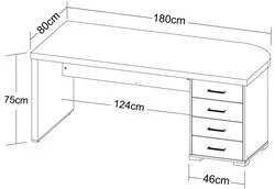 Mesa para Escritório 4 Gavetas Lado Direito 180cm Tamburato Executiva