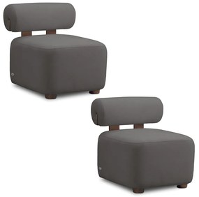 Poltrona Decorativa para Sala Kit 2 Helora Bouclê Cinza Escuro E03 - D'Rossi