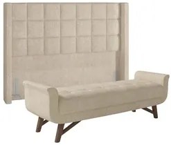 Cabeceira Cama Box Queen 160cm Pisa e Recamier Neville P02 Bouclé Bege