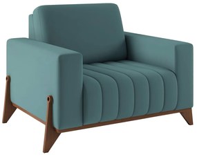 Poltrona Decorativa Sala de Estar e Recepção Verônica Base Madeira Veludo Azul Tiffany G45 - Gran Belo