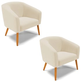 Poltrona Decorativa Pé Palito Castanho kit 2 Stella Linho D03 - D'Rossi - A19 Grosso Bege