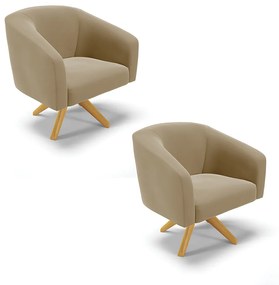 Poltrona Decorativa Giratória MA30 Kit 2 Stella Suede Marrom Rato D03 - D'Rossi