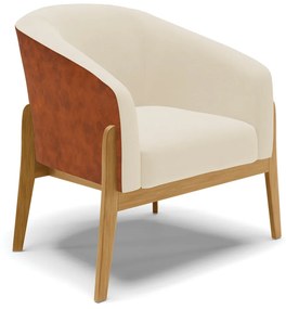 Poltrona Decorativa Base de Madeira Stella Nozes/Linho Bege D03 - D'Rossi