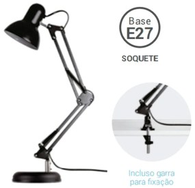 Luminaria Classic Ø15X50X13Cm 1 X E27 Aluminio Preto | Opus Hm 37042 (Preto)