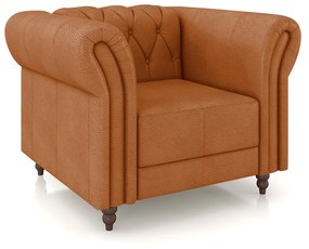 Poltrona Decorativa Sala de Estar Stanford Chesterfield Pés de Madeira Couro Terracota G58 - Gran Belo