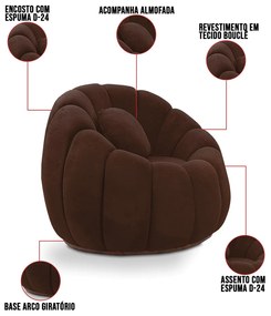 Poltrona Decorativa Orgânica Giratória com Puff Cloud Bouclê E03 - D'Rossi - Marrom