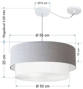 Lustre Pendente Duplo Cilíndrico Com Desvio de Centro Vivare Md-4362 Cúpula em Tecido 55x50cm - Bivolt