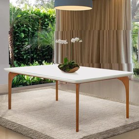 Mesa Sala de Jantar 8 Lugares 218cm Tampo em Laca Dinamarca OffWhite/Mel - Gran Belo