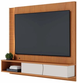 Painel TV 65 Pol 180cm Bancada Suspensa Ripado Manacá C04 - D'Rossi - Freijó e Off White Matte