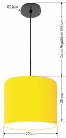 Luminária Pendente Vivare Free Lux Md-4106 Cúpula em Tecido - Amarelo - Canola preta e fio preto