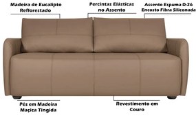 Sofá Decorativo Sala de Estar Lily 2 Lugares 180cm Couro Bege G34 - Gran Belo