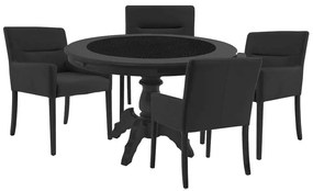 Mesa de Jogos Carteado Montreal Redonda Tampo Reversível Preto com 4 Cadeiras Vicenza Preto Fosco G36 G15 - Gran Belo