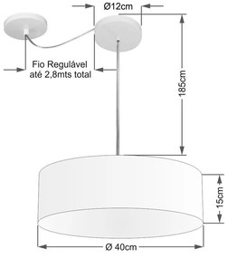 Lustre Pendente Cilíndrico Com Desvio de Centro Vivare Md-4255 Cúpula em Tecido 40x15cm - Bivolt