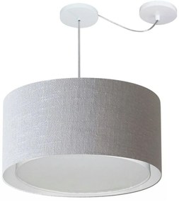Lustre Pendente Cilíndrico Com Desvio Md-4315 Cúpula em Tecido 50x30cm Rustico Cinza - Bivolt
