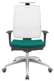 Cadeira Office Brizza Tela Branca Com Encosto Assento Poliéster Verde Autocompensador 126cm - 63269 Sun House