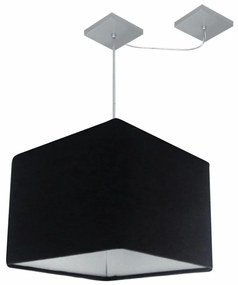 Lustre Pendente Quadrado Com Desvio Md-4268 Cúpula em Tecido 30/35x35cm Preto - Bivolt
