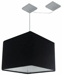 Lustre Pendente Quadrado Com Desvio Md-4268 Cúpula em Tecido 30/35x35cm Preto - Bivolt