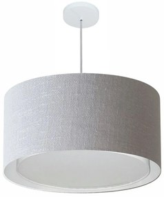 Lustre Pendente Cilíndrico Duplo Md-4289 Cúpula em Tecido 55x30cm Rustico Cinza - Bivolt