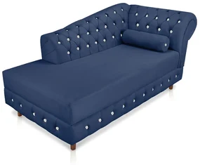 Divã Chesterfield 165 cm Capitonado com Strass Suede Azul Marinho - D'Rossi