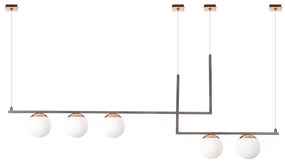 Pendente Retangular 130X15X57Cm Metal E Vidro 5 X G9 Globo Ø12Cm | Old... (PRETO / COBRE BRILHO, AMBAR)