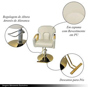 Cadeira p/Salão de Beleza Decorativa c/Regulagem de Altura Descanso p/Pés PU Bege/Dourada G31 - Gran Belo