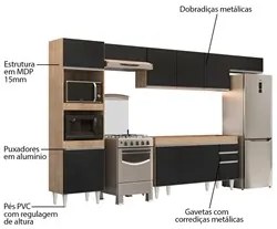 Armário de Cozinha Modulada 5 Peças CP13 Balcão Castanho/Preto - Lumil