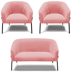 Namoradeira e 2 Poltronas Pé de Ferro Preto Stella Suede D03 - D'Rossi - Rose
