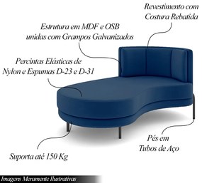 Sofá Chaise Lado Esquerdo Downey Sala de Estar Veludo Azul G15 - Gran Belo