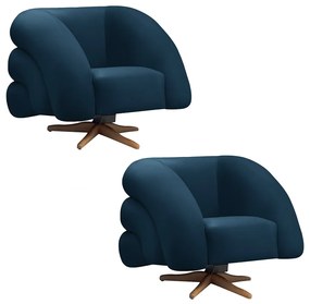Poltrona Giratória Orgânica com Balanço kit 2 Tana Bouclê E03 - D'Rossi - Azul Marinho