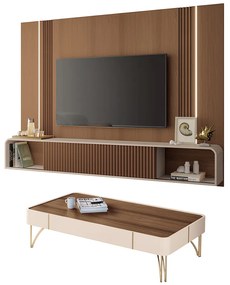 Conjunto Home Suspenso c/LED e Mesa de Centro Rennes MDF/MDP Off White/Castanho G26 - Gran Belo