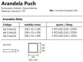 Arandela Puch Quadrado Interna 1Xpci Led 5W 20X5X20Cm | Usina 5744/20 (CP-M - Champanhe Metálico, 110V)