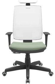 Cadeira Office Brizza Tela Branca Com Encosto Assento Vinil Verde RelaxPlax Base Standard 126cm - 63686 Sun House