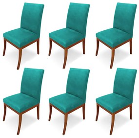 Conjunto 6 Cadeiras Raquel para Sala de Jantar Base de Eucalipto Suede Azul Tiffany