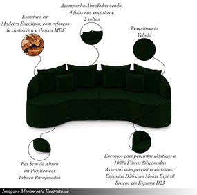 Sofá Living Decorativo Salinas 4 ou mais Lugares com Almofadas 290cm Modulado Veludo Verde G33 - Gran Belo