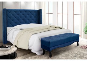 Cabeceira Cama Box Solteiro 90cm e Recamier Vicenza Suede Azul Marinho S04 - D'Rossi