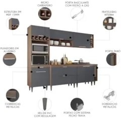 Armário de Cozinha Com Tampo CP07 260cm Pérola Freijó/Grafite Z34 - Mp