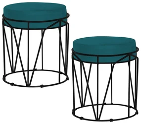 Kit 2 Puffs Decorativo Sala de Estar Base Preto Chloe Suede Azul Claro G41 - Gran Belo